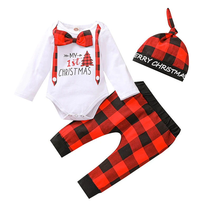 Newborn Boys Girls Christmas Outfit, Long Sleeve Printed Romper Tops Plaid Printing Long Pant Hat Infant 3 Pcs Clothes Set
Newborn Boys Girls Christmas Outfit, Long Sleeve Printed Romper Tops Plaid Printing Long Pant Hat Infant 3 Pcs Clothes Set