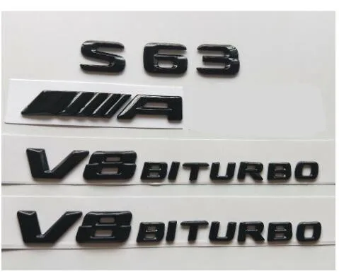 Глянцевые черные 3D буквы S63 Для AMG V8 BITURBO эмблемы для Mercedes W221 W222 | Автомобили и