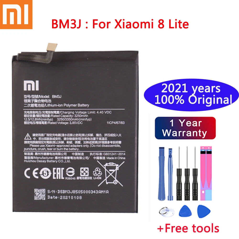 2021 years xiaomi Original Battery BM3J For Xiaomi 8 Lite MI8 Lite High Capacity Polymer Replacement Battery 3350mAh +Free Tools
2021 years xiaomi Original Battery BM3J For Xiaomi 8 Lite MI8 Lite High Capacity Polymer Replacement Battery 3350mAh +Free Tools