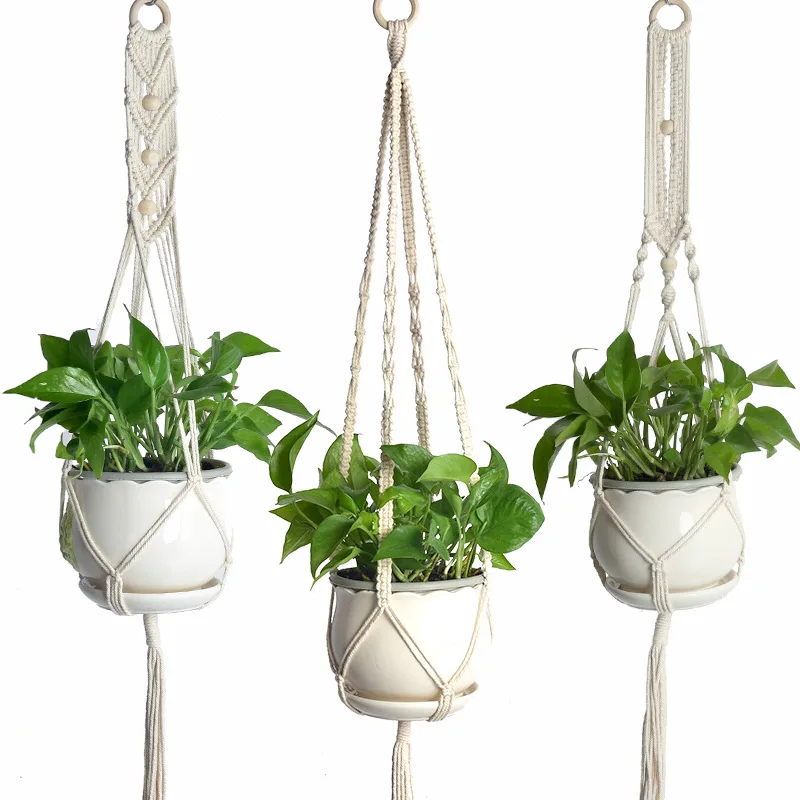 Висячий макраме горшок для растений Balcon Plants Hanging String Plant Hanger Macrame Flowerpot Handmade Flower Basket Rope Craft Vintage Decor.
