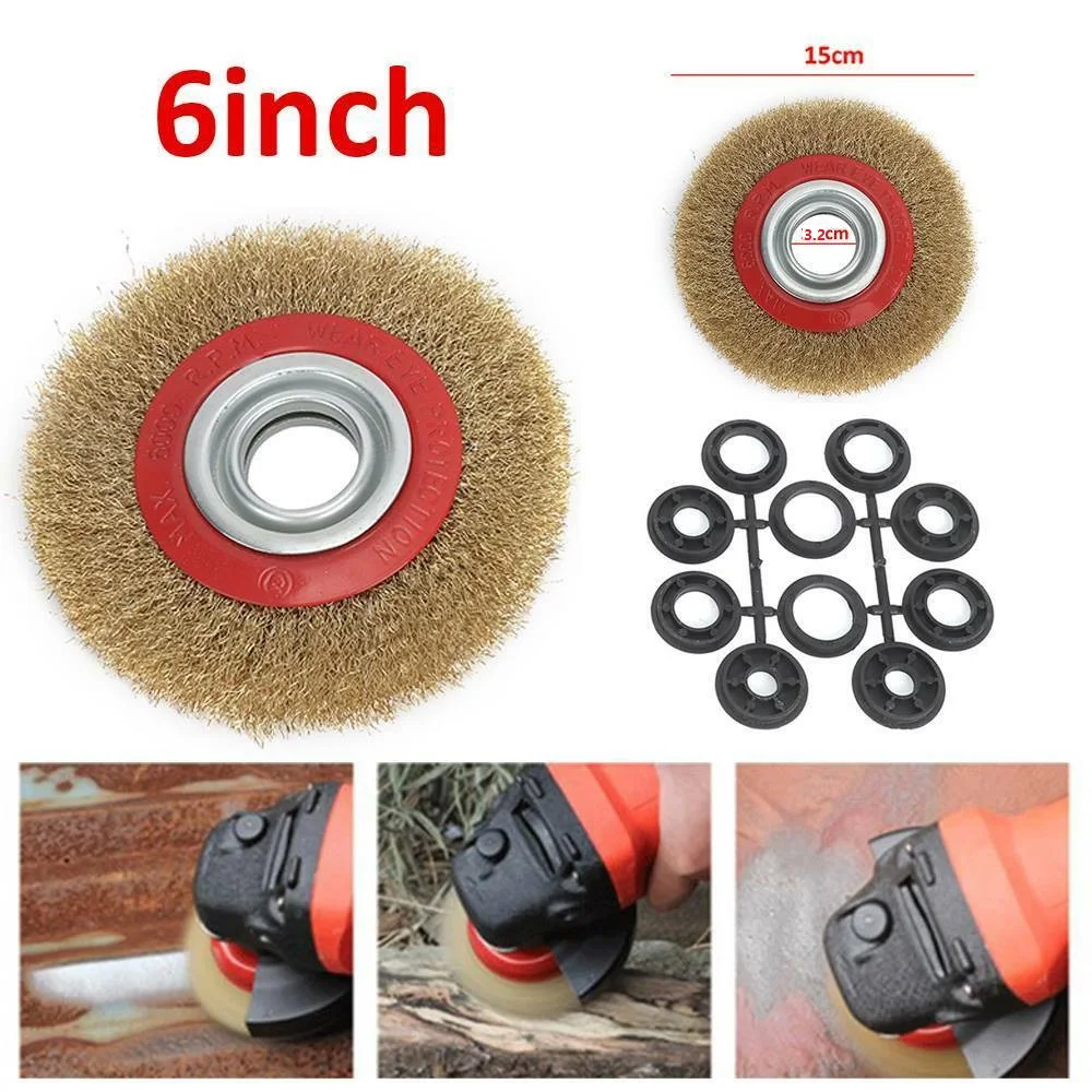 1pcs Wire Brush Wheel 6 150mm For Bench Grinder Polish + 10pc Reducers Adaptor Rings
1pcs Wire Brush Wheel 6 150mm For Bench Grinder Polish + 10pc Reducers Adaptor Rings