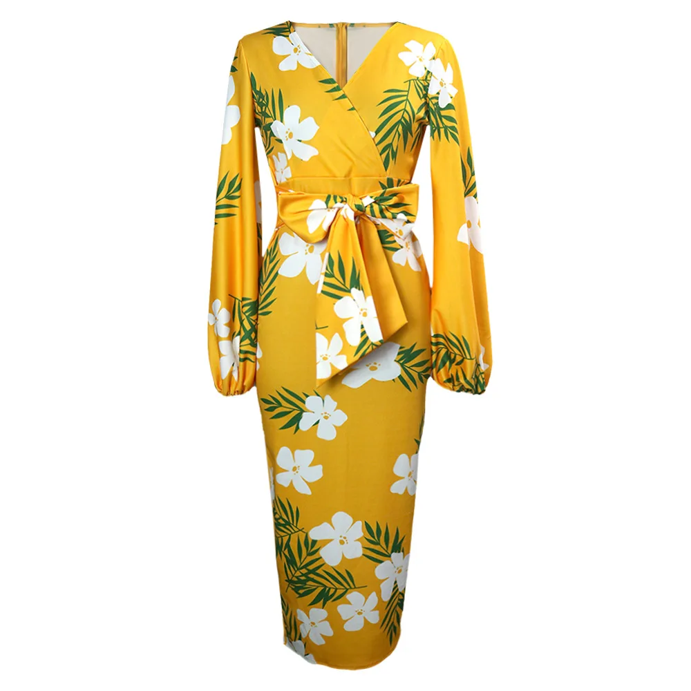 Autumn Dress Sexy Women Fashion Elegant V Neck Irregular Dresses Retro Floral Printed Puff Sleeve Party Dress Yellow Sashes
Autumn Dress Sexy Women Fashion Elegant V Neck Irregular Dresses Retro Floral Printed Puff Sleeve Party Dress Yellow Sashes