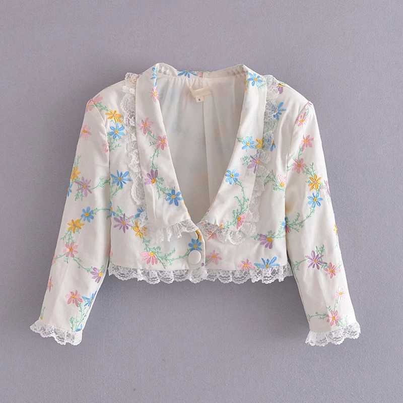 YENKYE Sweet Lace Trims Floral Embroidery Crop Blazer Women Sexy V Neck Cardigan Outerwear Summer Chic Tops
YENKYE Sweet Lace Trims Floral Embroidery Crop Blazer Women Sexy V Neck Cardigan Outerwear Summer Chic Tops
