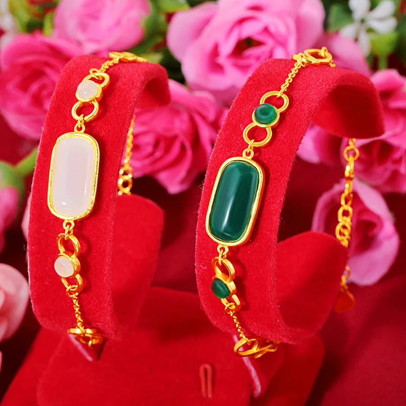 Vintage Hetian Jade Gilded White Jade Women's Bracelet Charm Sand Gold Brass Gold Plated Bow Chain Bracelets Bridal Jewelry 
Vintage Hetian Jade Gilded White Jade Women's Bracelet Charm Sand Gold Brass Gold Plated Bow Chain Bracelets Bridal Jewelry