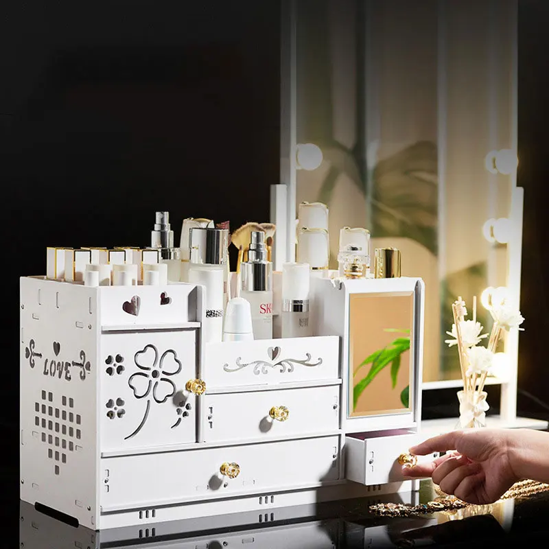 Cosmetics Skin Care Products Rack Plastic Storage Box Household Jewelry Vanity Box With Mirror
Cosmetics Skin Care Products Rack Plastic Storage Box Household Jewelry Vanity Box With Mirror