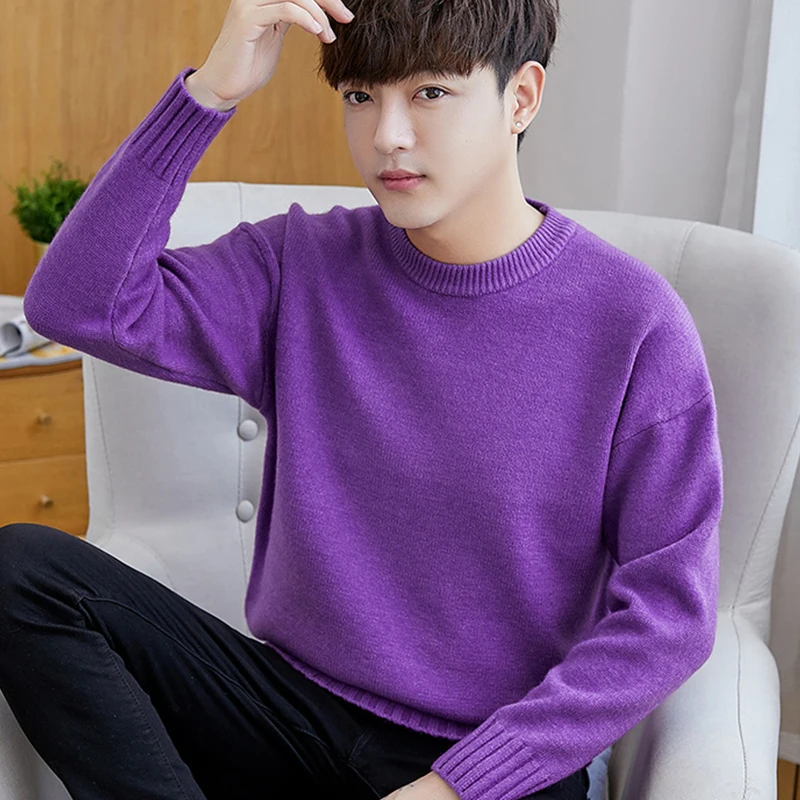 Мужской теплый свитер с круглым вырезом, с длинным рукавом 
Мужской теплый свитер с круглым вырезом, с длинным рукавом