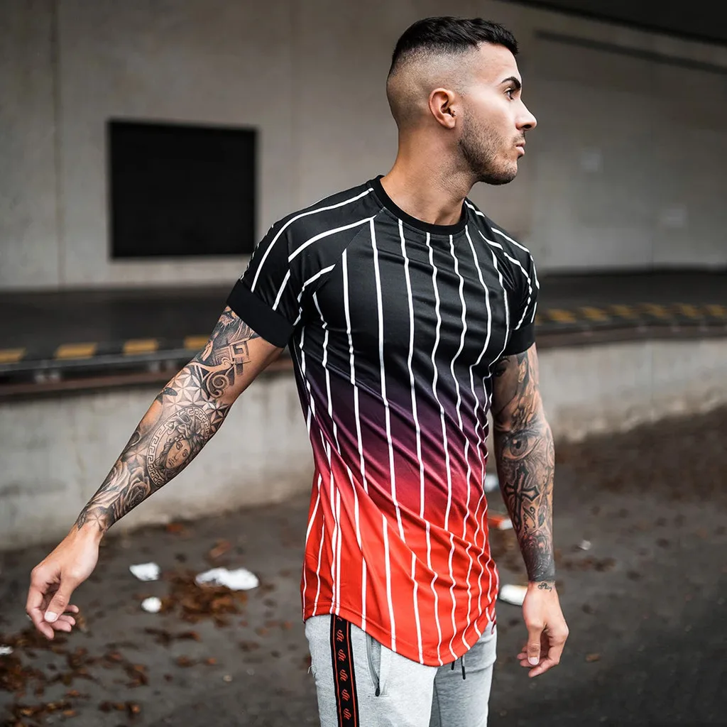 Fashion Men's Casual Printed T Shirts Sport 2020 O-Neck Short Sleeve Striped Gradient T-shirt Top Ropa Hombre Male Clothing
Fashion Men's Casual Printed T Shirts Sport 2020 O-Neck Short Sleeve Striped Gradient T-shirt Top Ropa Hombre Male Clothing