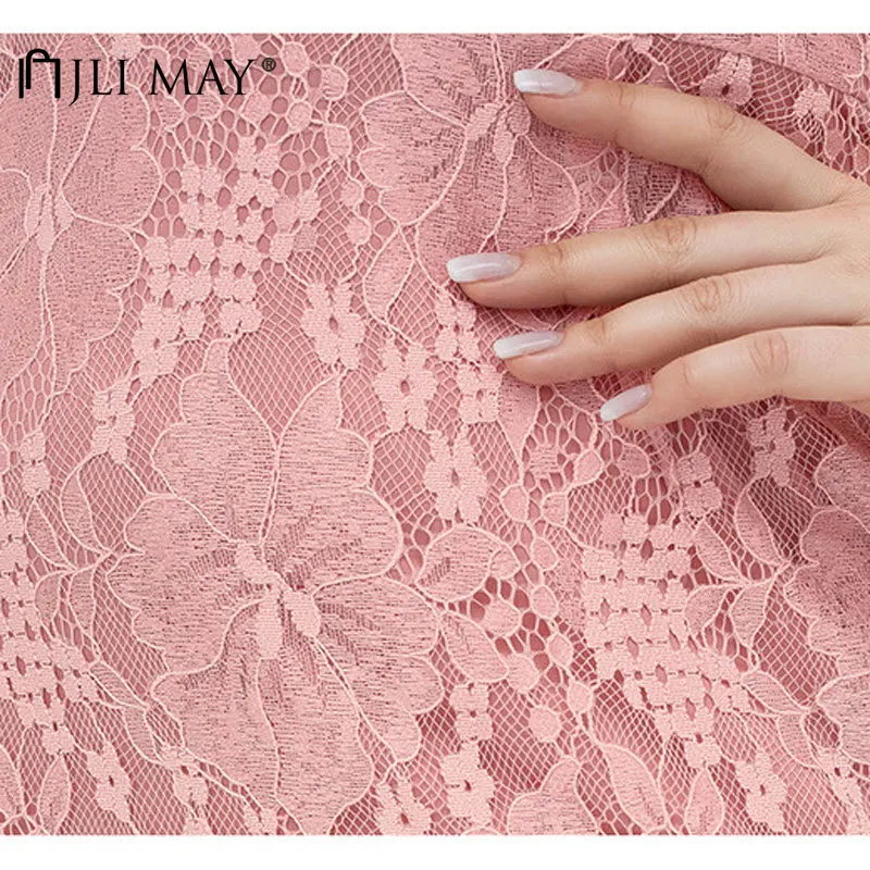JLI MAY Women's Dresses Summer Solid V-neck Sleeveless Hollow Out Sweet Sexy Slim Mid-Calf Lace Dress