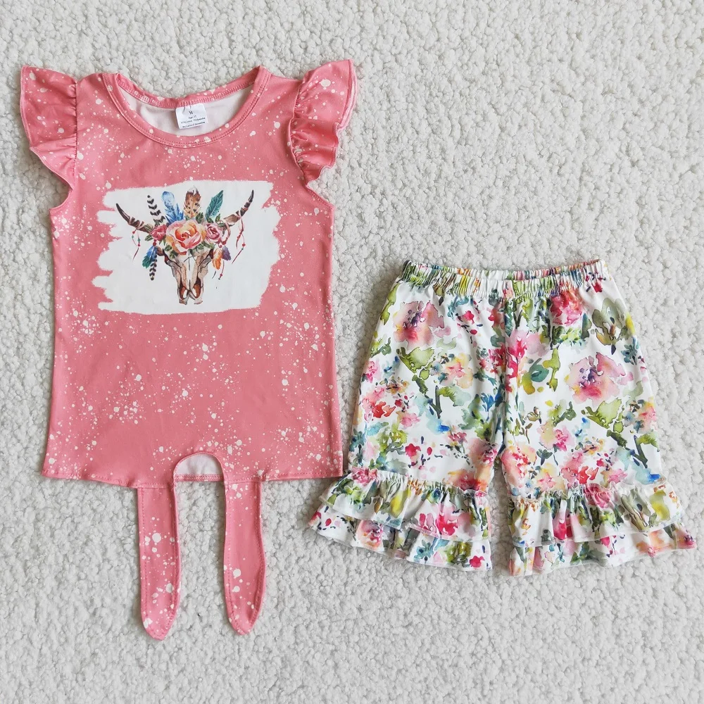 Baby Girls Floral Bull Clothes Sets Flutter Sleeve Shirt Ruffle Shorts Kids Tie A Knot Clothes Boutique Wholesale
Baby Girls Floral Bull Clothes Sets Flutter Sleeve Shirt Ruffle Shorts Kids Tie A Knot Clothes Boutique Wholesale
