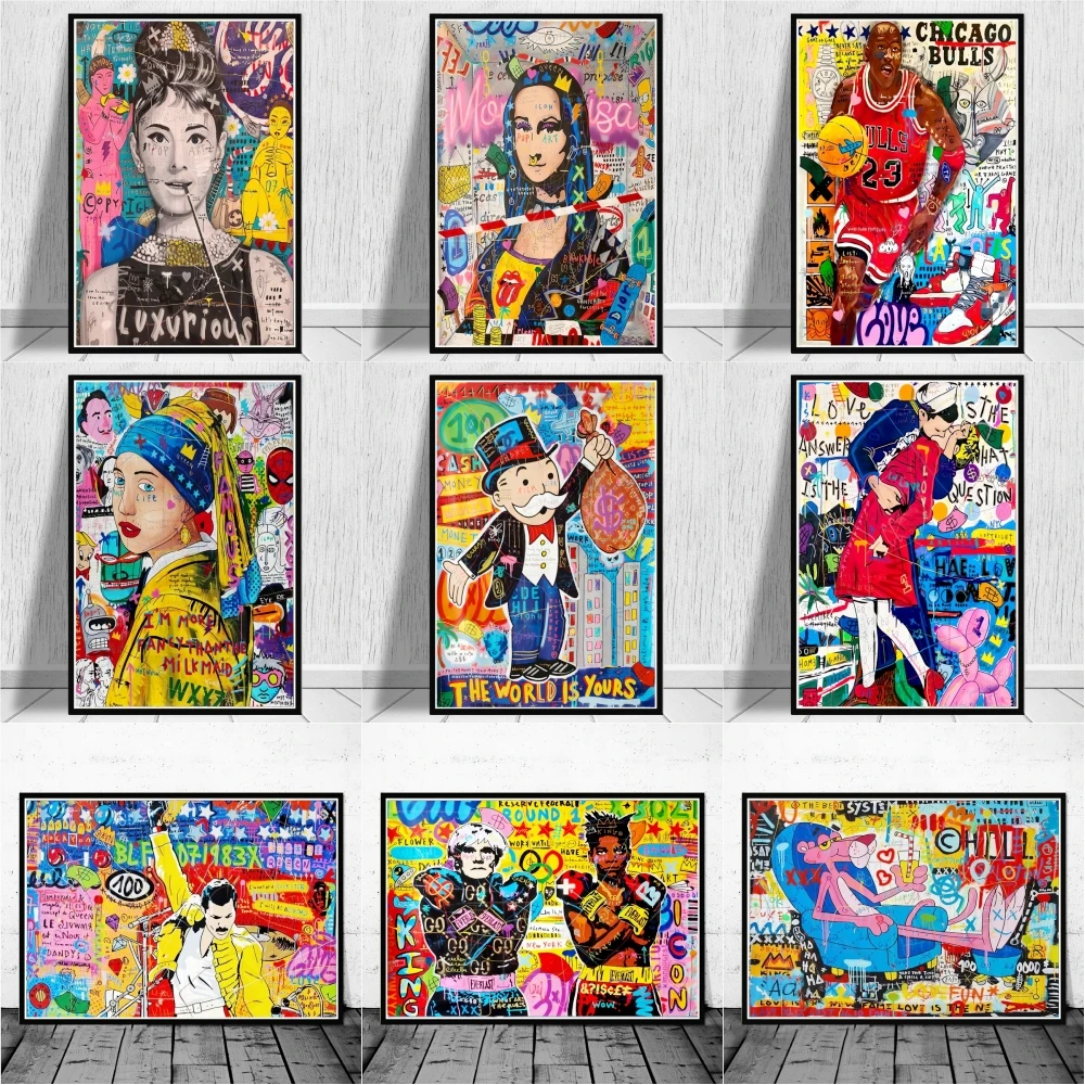 Graffiti Artwork of Mona Lisa Hepburn Alec Monopoly Canvas Painting Posters Pop Street Art Pictures Modern Home Wall Decoration
Graffiti Artwork of Mona Lisa Hepburn Alec Monopoly Canvas Painting Posters Pop Street Art Pictures Modern Home Wall Decoration