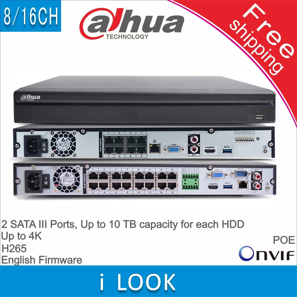 Сетевой видеорегистратор Dahua PoE NVR 8CH 16CH 4K 8MP H.265 2 SATA для IPC IP Камера рекордер CCTV NVR4208