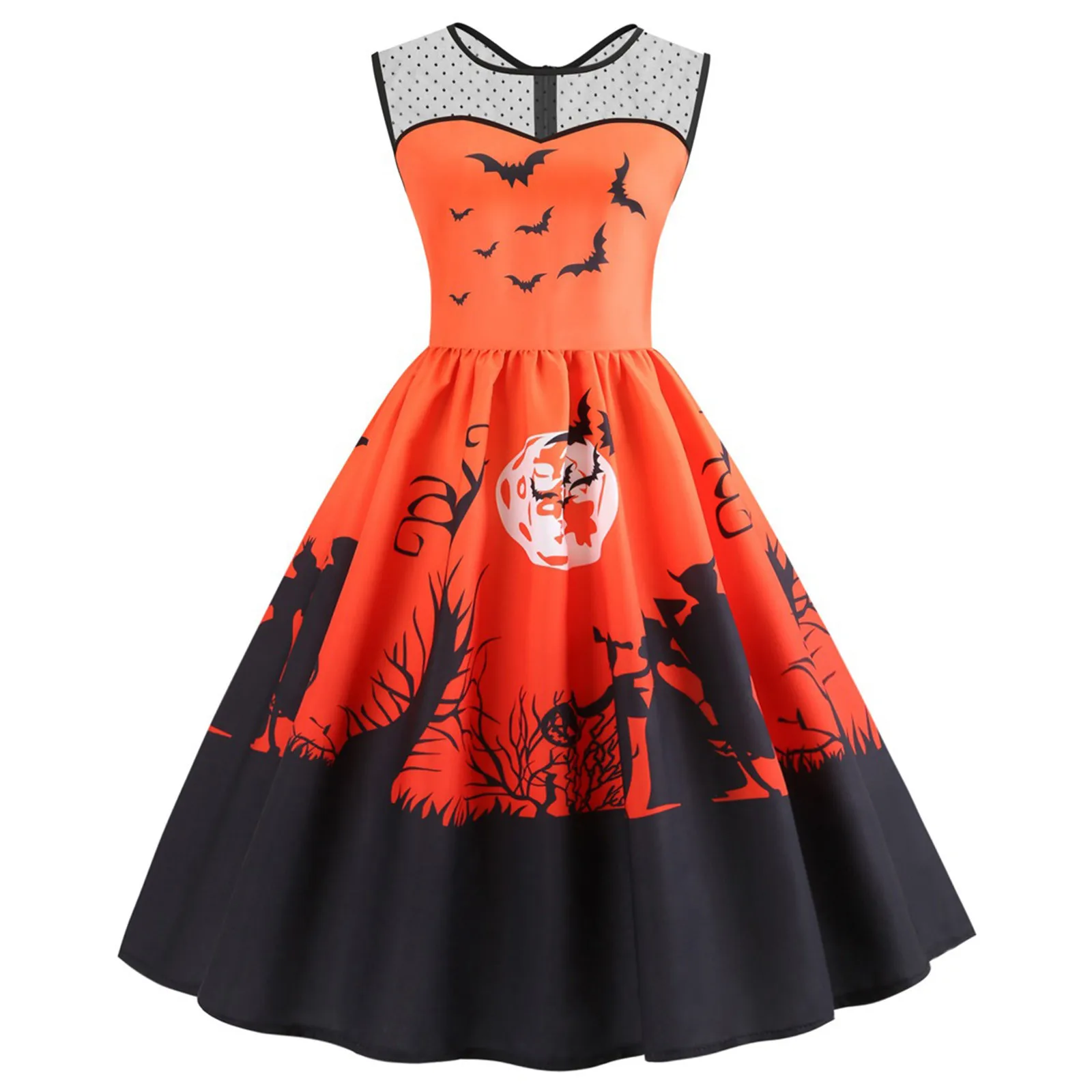 Halloween Dress Women Ladies Gauze O-neck Sleeveless Women Dresses Bat Elastic Waist Big Swing Dress Patchwork Lace Dress S-xxl
Halloween Dress Women Ladies Gauze O-neck Sleeveless Women Dresses Bat Elastic Waist Big Swing Dress Patchwork Lace Dress S-xxl