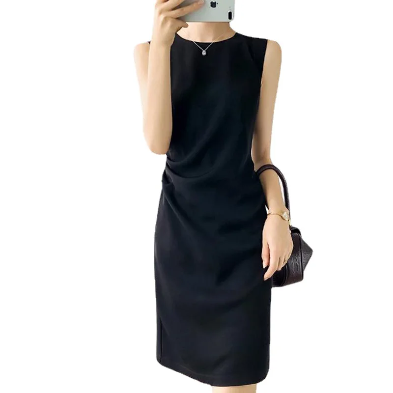 2021 summer pleated crew neck mid length skirt sleeve less ol temperament slim dress
2021 summer pleated crew neck mid length skirt sleeve less ol temperament slim dress