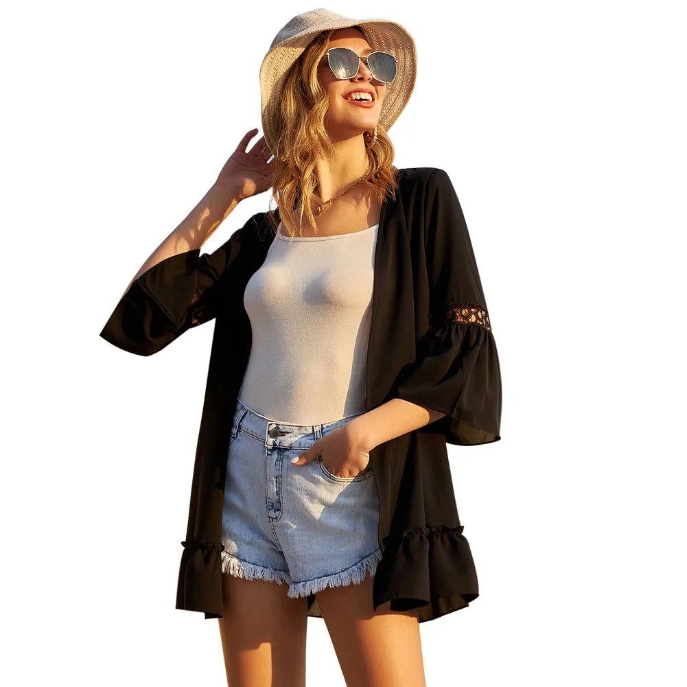 Women's Bell Sleeves Cover-up 3/4 Bell Sleeve Open Front Ruffled Hem Tops Fashion Summer Beach Holiday Vacation Coats
Women's Bell Sleeves Cover-up 3/4 Bell Sleeve Open Front Ruffled Hem Tops Fashion Summer Beach Holiday Vacation Coats
