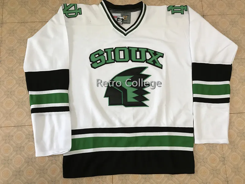 

North Dakota Fighting Sioux University White green black MEN'S Hockey Jersey Embroidery Stitched Customize any number and name