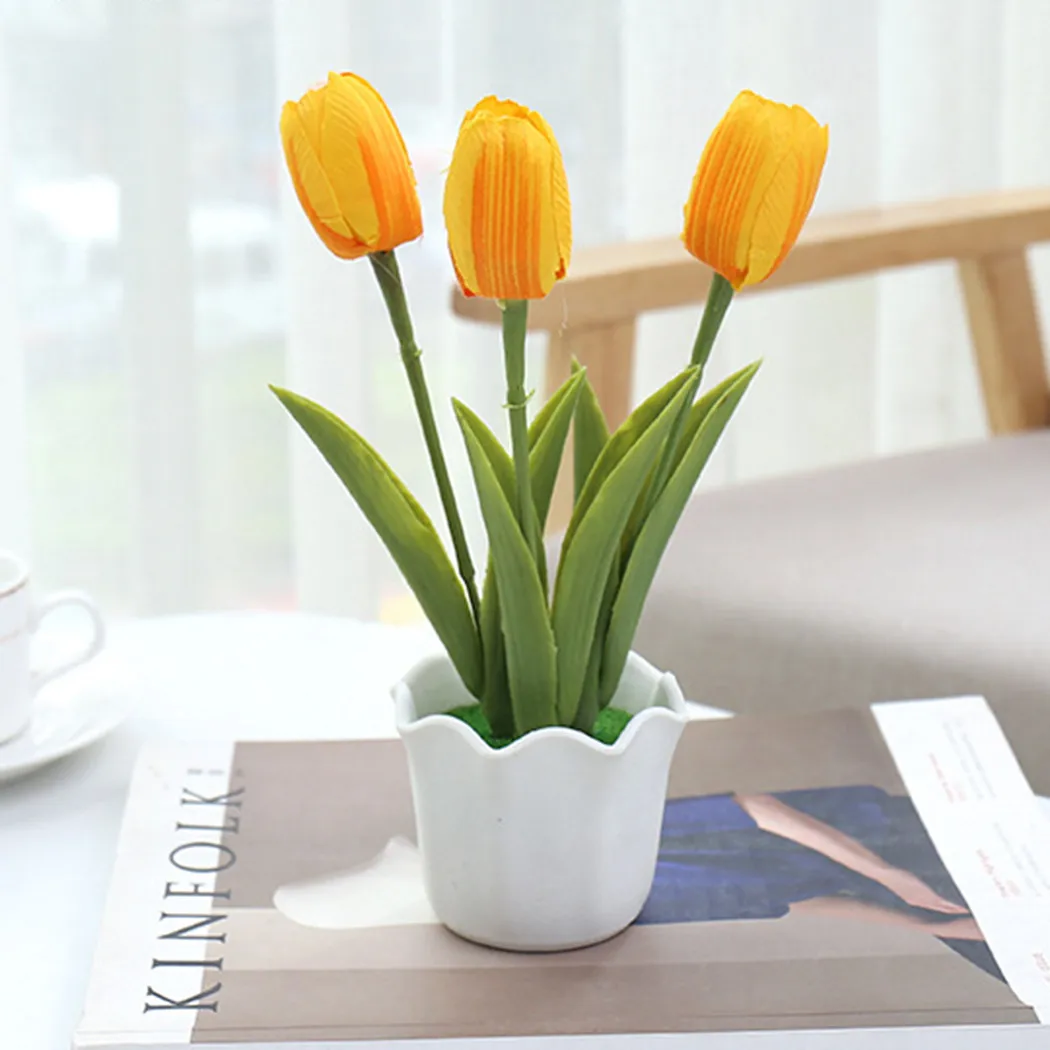 3 Heads Artificial Fake Tulip Flower With Pot For House Garden Wedding Decor Yellow Red White Pink Home Decoration
3 Heads Artificial Fake Tulip Flower With Pot For House Garden Wedding Decor Yellow Red White Pink Home Decoration