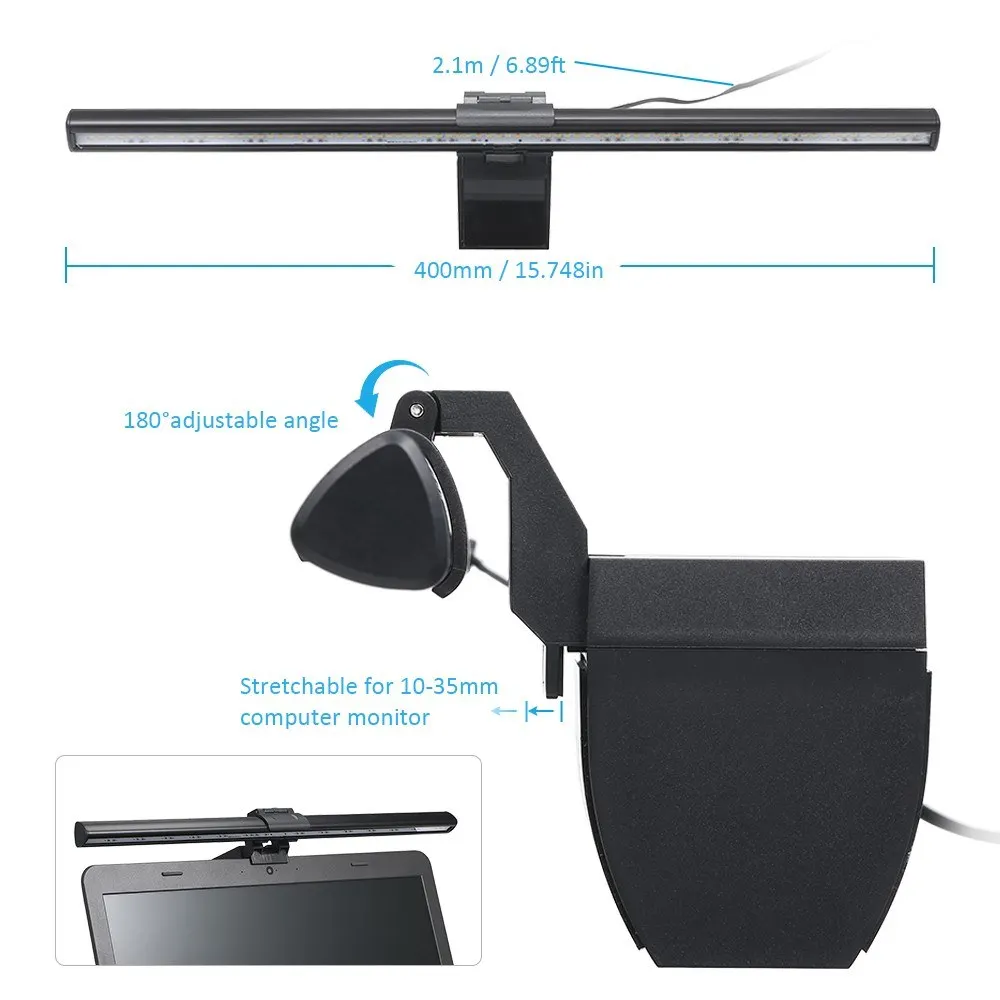 USB Powered Computer Monitor Lamp Screen Bar Light Eye-caring E-Reading LEDs Light 10 Brightness Adjustable & 3 Color Modes
USB Powered Computer Monitor Lamp Screen Bar Light Eye-caring E-Reading LEDs Light 10 Brightness Adjustable & 3 Color Modes