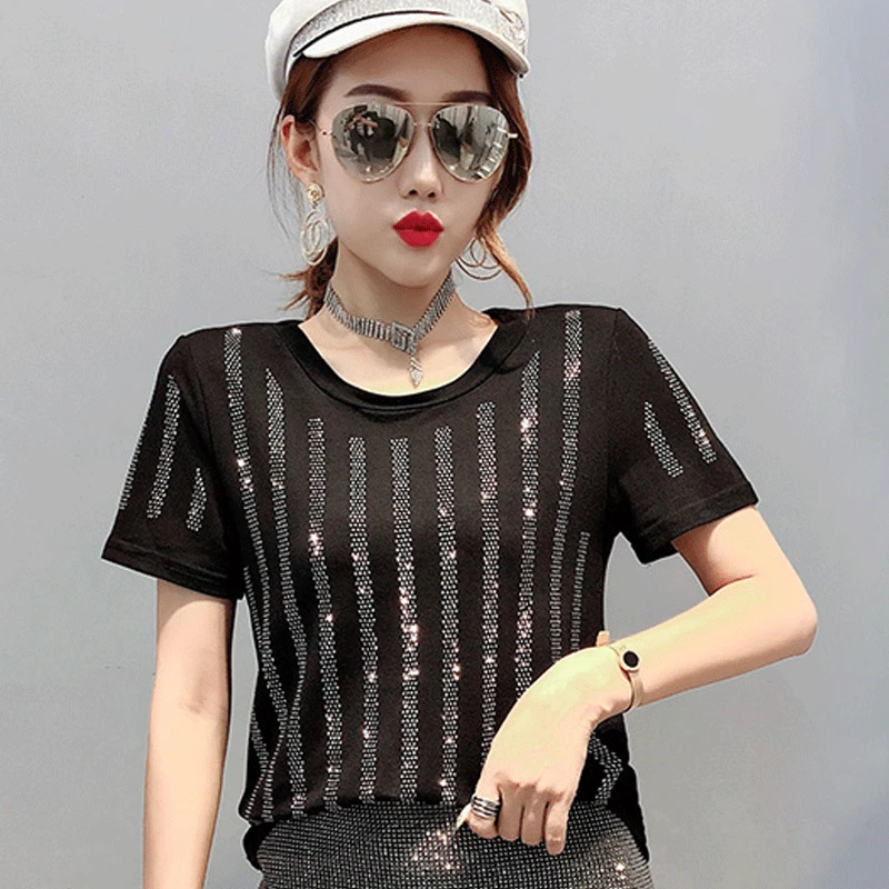 Summer New Fashion Korean T Shirt Women Harajuku Short Sleeve Casual T-Shirt Chic Rhinestone Tshirt Pure Cotton Top Tees Female
Summer New Fashion Korean T Shirt Women Harajuku Short Sleeve Casual T-Shirt Chic Rhinestone Tshirt Pure Cotton Top Tees Female