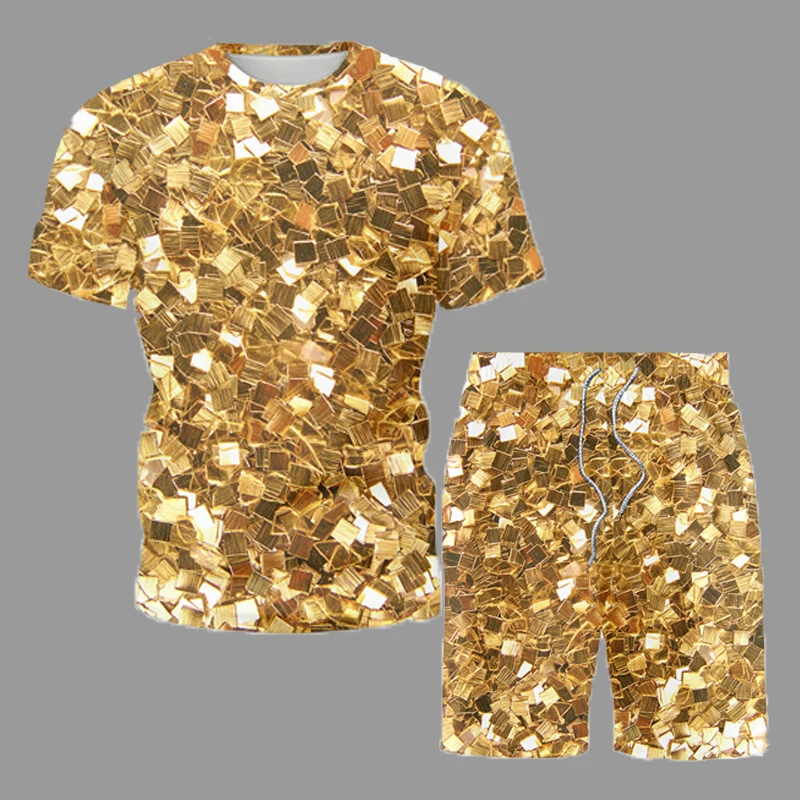2021 New Trend Men's Sets Shiny Gold Digital Printing T-Shirt Shorts Suit Summer Casual Clothing Short Sleeve Two Piece Set 5XL
2021 New Trend Men's Sets Shiny Gold Digital Printing T-Shirt Shorts Suit Summer Casual Clothing Short Sleeve Two Piece Set 5XL