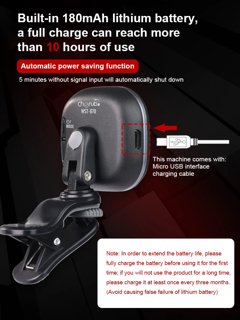 Cherub WST-670 Electric Guitar Tuner Bass Electronic Tuning Tuner Stringed Musical Instrument Accessories USB Guitar Bass Tuner
Cherub WST-670 Electric Guitar Tuner Bass Electronic Tuning Tuner Stringed Musical Instrument Accessories USB Guitar Bass Tuner