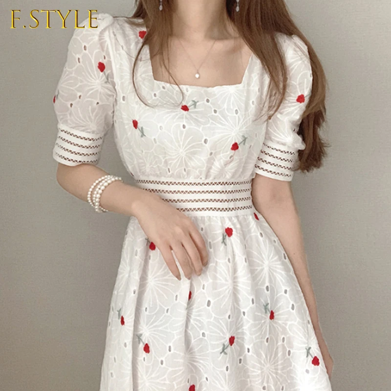 Women Dress 2021 Summer Korean Chic Sweet Girls Square Collar Flower Embroidery Hollow Design Puff Sleeves Vestidos
Women Dress 2021 Summer Korean Chic Sweet Girls Square Collar Flower Embroidery Hollow Design Puff Sleeves Vestidos