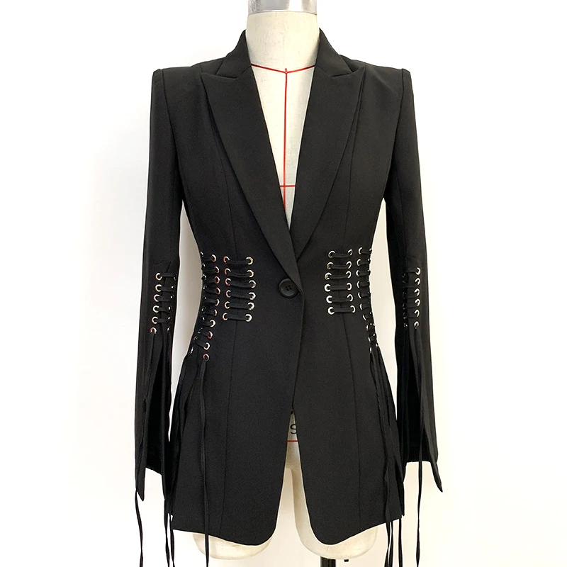 Fashion Women Slim Blazer Personality Metal Hole Tie Rope Suit for Star Ladies Small Coat Slim Fit One Button Suit Jacket
Fashion Women Slim Blazer Personality Metal Hole Tie Rope Suit for Star Ladies Small Coat Slim Fit One Button Suit Jacket