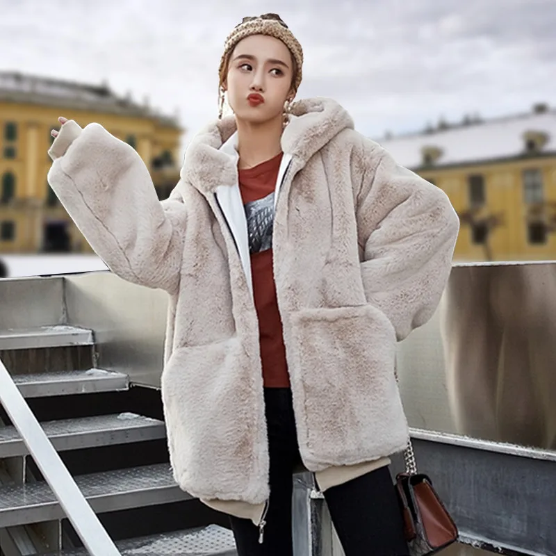 Faux Fur Coat Women 2019 Casual Hoodies Furry Thick Warm Long Rabbit Jacket Loose Winter casaco feminino JIU255 | Женская одежда