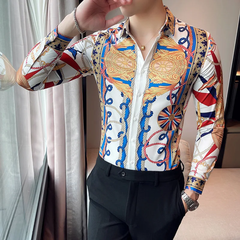 Luxury Gold Printed Men's Shirts Autumn Long Sleeve Slim Casual Vintage Shirt Business Social Formal Dress Male Tops Streetwear
Luxury Gold Printed Men's Shirts Autumn Long Sleeve Slim Casual Vintage Shirt Business Social Formal Dress Male Tops Streetwear