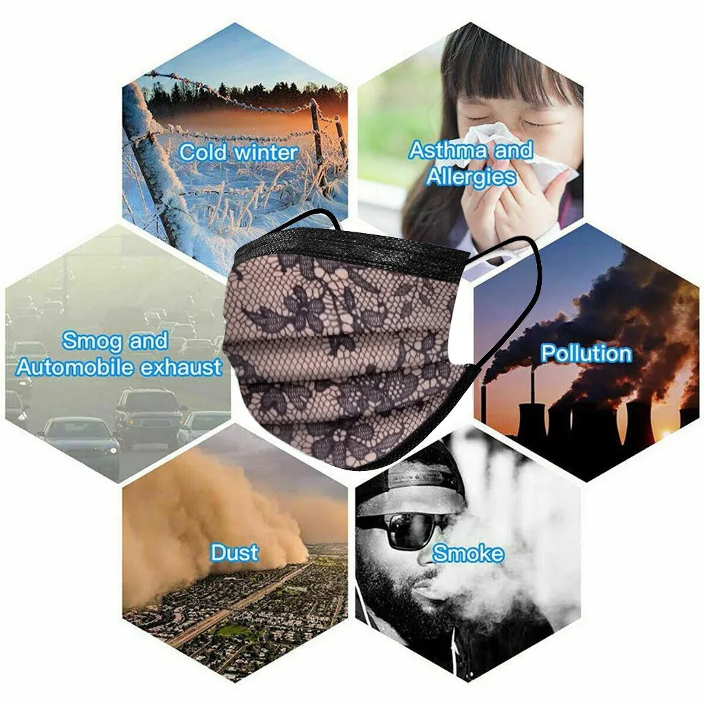 100PCS Adult Fashion Lace Flower Mouth Cover Mask Disposable Protection Three Layer Cotton Breathable Face Mask funda mascarilla 
100PCS Adult Fashion Lace Flower Mouth Cover Mask Disposable Protection Three Layer Cotton Breathable Face Mask funda mascarilla