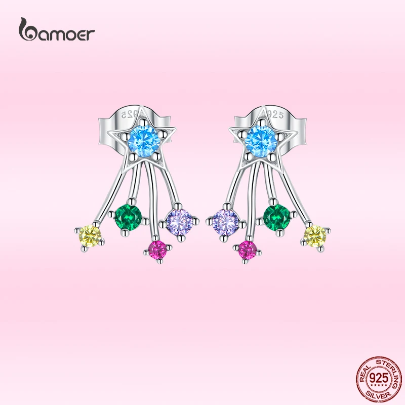 Bamoer 2021 Fashion Colorful Meteor Ear Studs for Women 100% 925 Sterling Silver Exquisite Zircon Earrings Elegant Party Jewelry
Bamoer 2021 Fashion Colorful Meteor Ear Studs for Women 100% 925 Sterling Silver Exquisite Zircon Earrings Elegant Party Jewelry