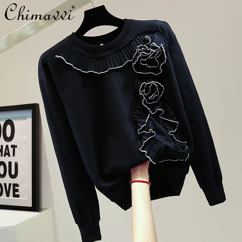 Fashion Flower Pleated Long-Sleeved Sweatshirt 2021 Autumn Korean Loose Slim Chiffon Stitching Pullover Casual All-Matching Tops
Fashion Flower Pleated Long-Sleeved Sweatshirt 2021 Autumn Korean Loose Slim Chiffon Stitching Pullover Casual All-Matching Tops