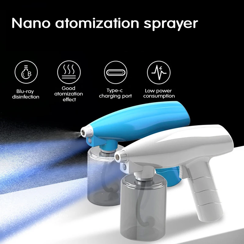 350mL Blue Light Nano Spray Disinfection Gun Handheld Electric Spray Gun USB Rechargeable Atomizer Humidifier Home Clean Gadgets
350mL Blue Light Nano Spray Disinfection Gun Handheld Electric Spray Gun USB Rechargeable Atomizer Humidifier Home Clean Gadgets