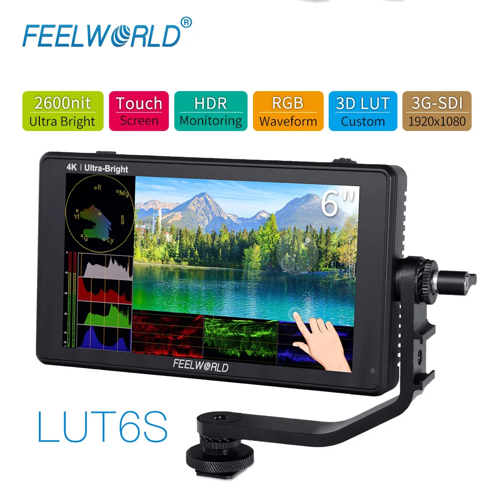 

Сенсорный экран FEELWORLD LUT6S, 6 дюймов, 2600 нит, 3D Лут, монитор для камеры, цифровой зеркальный фотоаппарат, с режимом волны HDR, для стабилизации ...