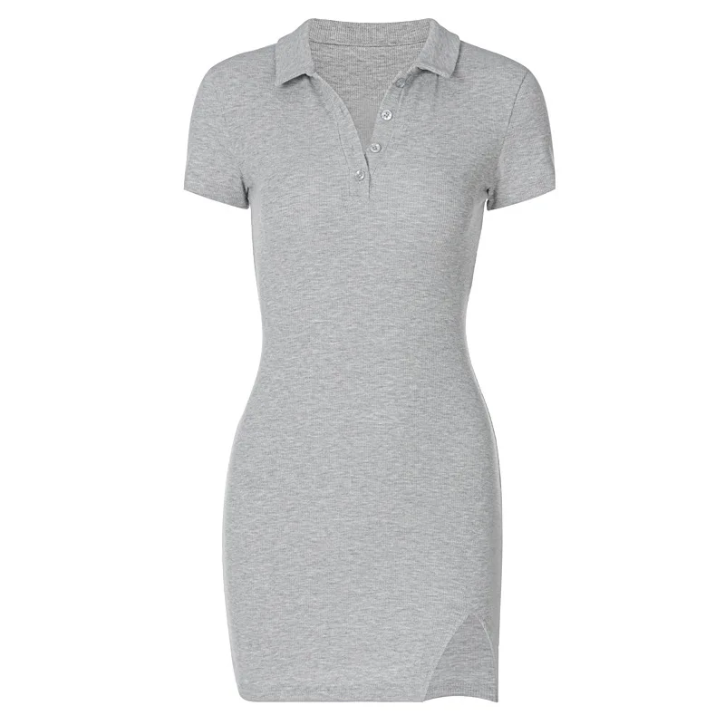 Women Short Sleeve Mini Dress Turn Down Collar Buttons Slit Bodycon Dress Summer Sexy Party Club Casual Ribbed Knitted Dresses
Women Short Sleeve Mini Dress Turn Down Collar Buttons Slit Bodycon Dress Summer Sexy Party Club Casual Ribbed Knitted Dresses