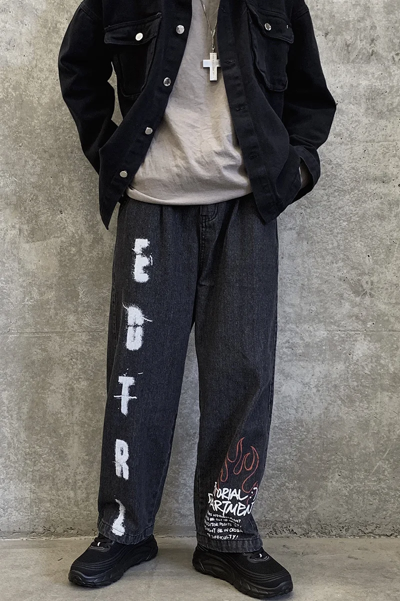 2019 Spring And Autumn Japanese Personality Letters Inkjet Tide Loose Printed Jeans Fashion Casual Trousers Black M-2XL
2019 Spring And Autumn Japanese Personality Letters Inkjet Tide Loose Printed Jeans Fashion Casual Trousers Black M-2XL