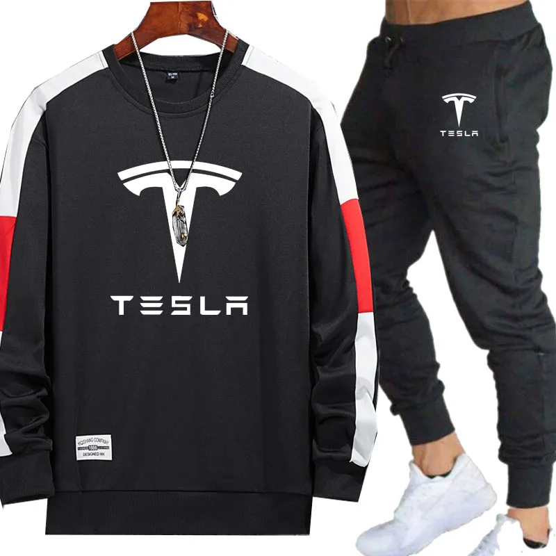 Фото Мужские костюмы Tesla с принтом логотипа автомобиля толстая зимняя флисовая