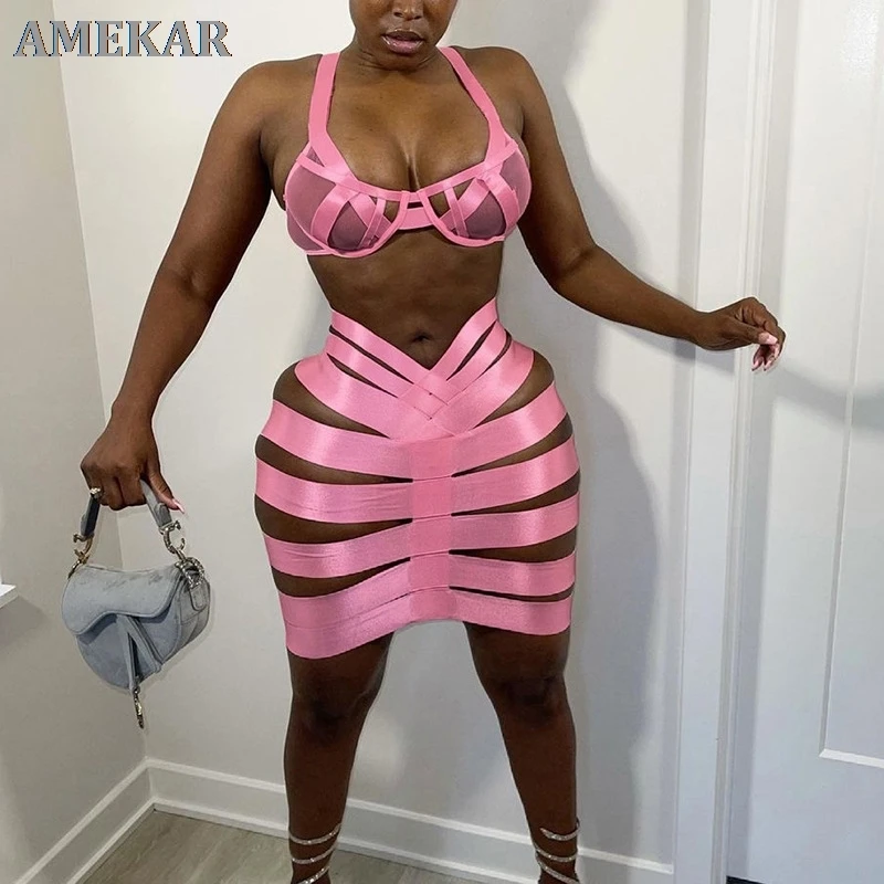 Sexy Solid Striped Bandage Skirts Bodycon Dress Set Sheer Mesh See Through Hollow Out Crop Top + Mini Skirts Slim Two Piece Set
Sexy Solid Striped Bandage Skirts Bodycon Dress Set Sheer Mesh See Through Hollow Out Crop Top + Mini Skirts Slim Two Piece Set