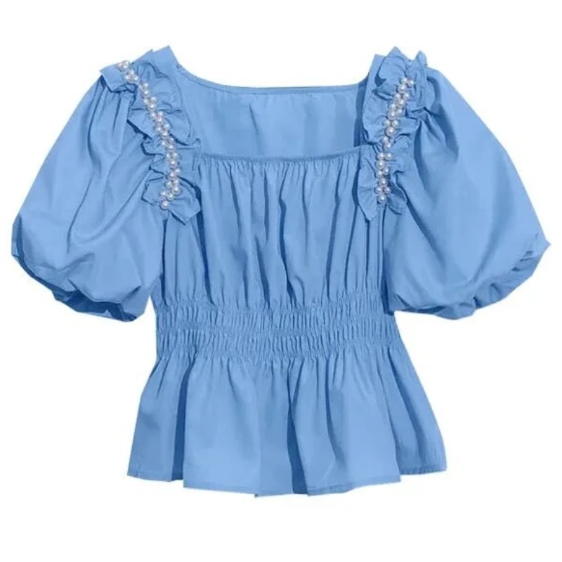 Women Blouse Summer New Chic Puff Sleeve Square Collar Ruched Solid Pearl Crop Tops Sweet Korean Fashion Shirts Casual
Women Blouse Summer New Chic Puff Sleeve Square Collar Ruched Solid Pearl Crop Tops Sweet Korean Fashion Shirts Casual