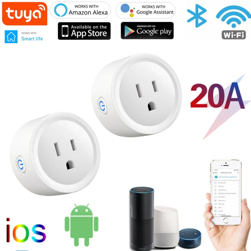 20A 220V Tuya WiFi US Smart Plug Bluetooth Wireless Remote Socket Power Monitor Timer Voice Control work with Google Home Alexa
20A 220V Tuya WiFi US Smart Plug Bluetooth Wireless Remote Socket Power Monitor Timer Voice Control work with Google Home Alexa