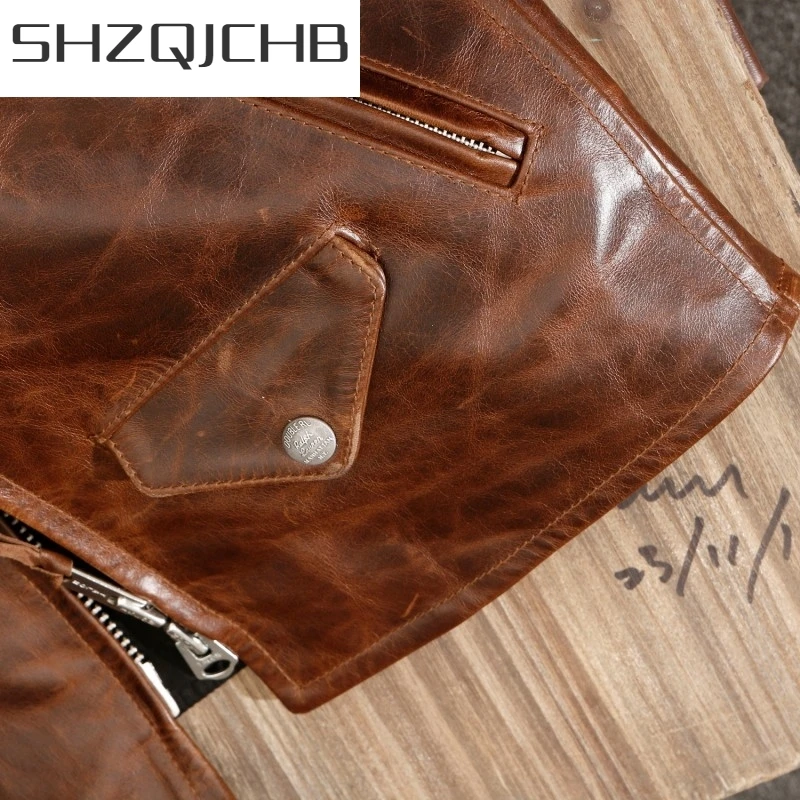 JCHB 2021 Oil Wax Cowhide Short Jacket Mens Stand Collar Motorcycle Genuine Leather Jackets Vintage Brown Slim Fit Males Casual
JCHB 2021 Oil Wax Cowhide Short Jacket Mens Stand Collar Motorcycle Genuine Leather Jackets Vintage Brown Slim Fit Males Casual