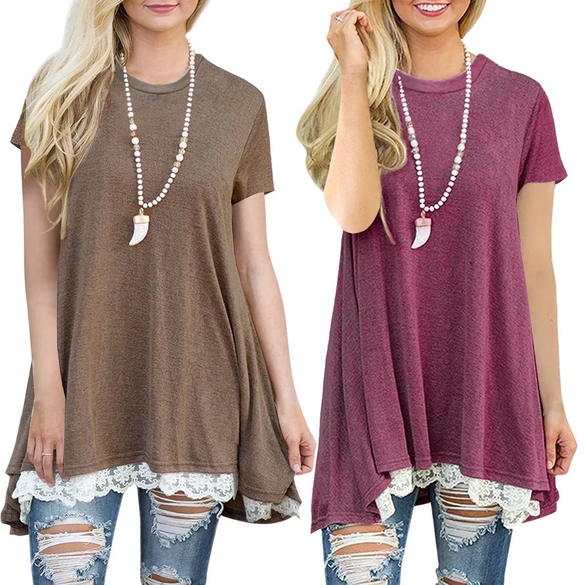 Women's New Shirt Short-sleeved O Neck Lace Patchwork Long T-shirt 2019 Summer Tops Casual Tee Shirt
Women's New Shirt Short-sleeved O Neck Lace Patchwork Long T-shirt 2019 Summer Tops Casual Tee Shirt