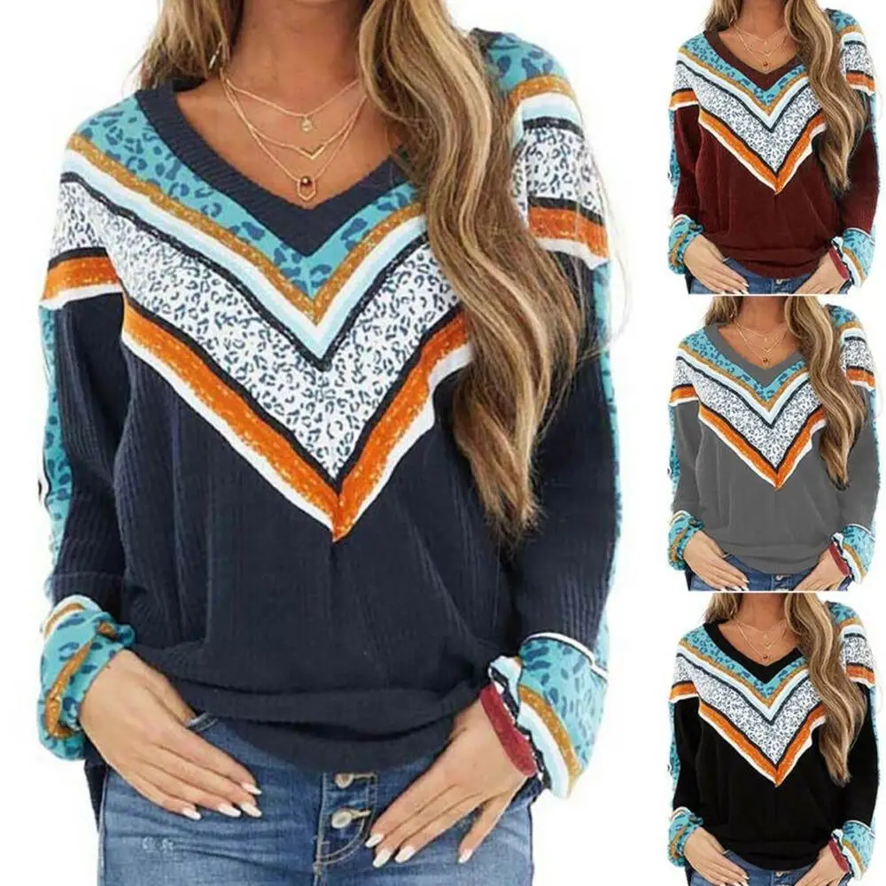 Striped Printed T Shirt Women Long Sleeve Top Women Clothing V NeckKnitted Ladies Top Casual Pullovers T Shirt Female
Striped Printed T Shirt Women Long Sleeve Top Women Clothing V NeckKnitted Ladies Top Casual Pullovers T Shirt Female