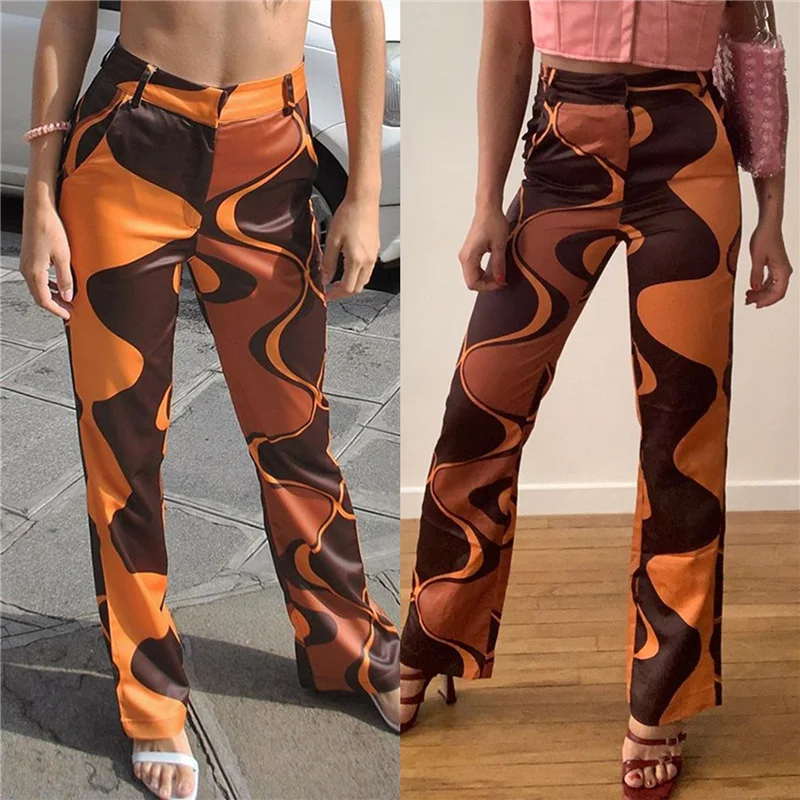 Women Color Block Trousers, Adults High Waisted Ripple Print Side Pocket Straight Pants with Belt Loop
Women Color Block Trousers, Adults High Waisted Ripple Print Side Pocket Straight Pants with Belt Loop