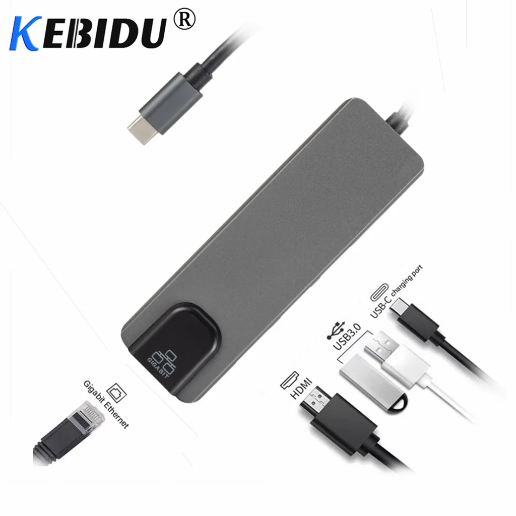 4K USB C Hub to Gigabit Ethernet Rj45 Lan 5 in 1 Type Hdmi-compatible Adapter for Mac Book Pro 3 USB-C Charger PD | Компьютеры и офис