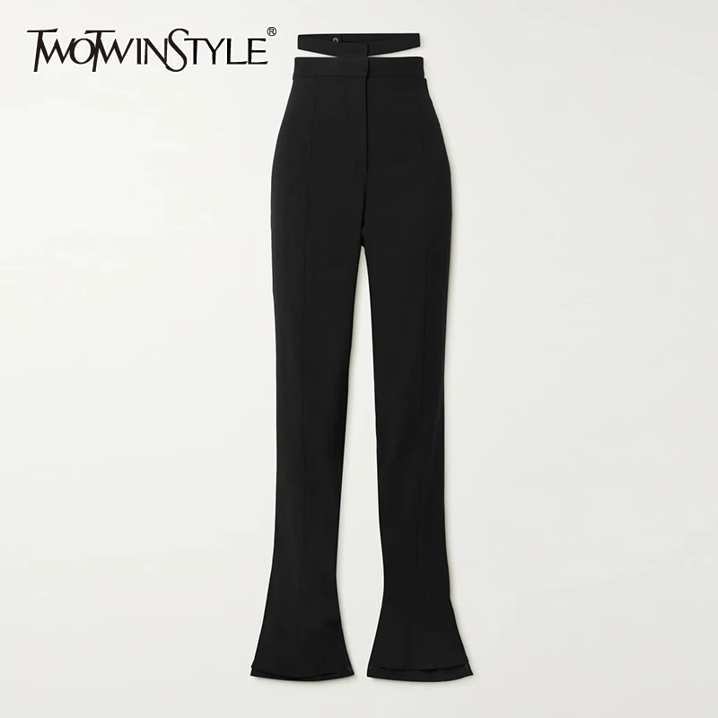 TWOTWINSTYLE Black Cut Out Split Pants For Women Korean Fashion High Waist Slim Flare Leg Pant Females 2021 Autumn 2021 Clothing
TWOTWINSTYLE Black Cut Out Split Pants For Women Korean Fashion High Waist Slim Flare Leg Pant Females 2021 Autumn 2021 Clothing