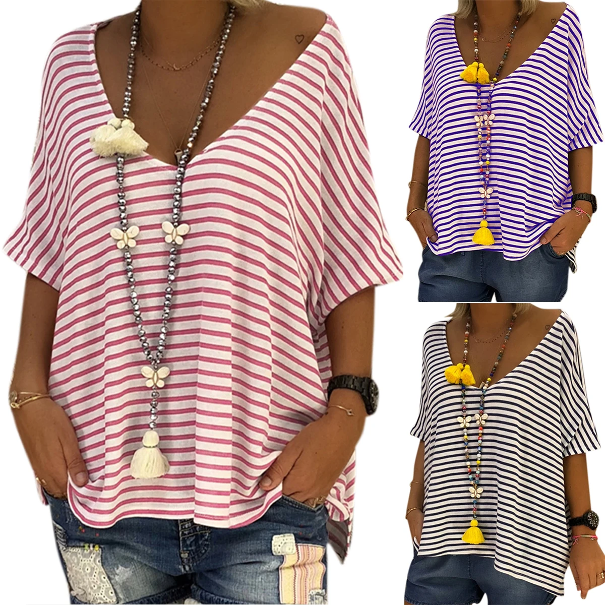 Women T Shirt Cotton Striped Summer Top Tees Ladies Casual T Shirt Women Clothing Bat Half Sleeve Female T Shirt Tops
Women T Shirt Cotton Striped Summer Top Tees Ladies Casual T Shirt Women Clothing Bat Half Sleeve Female T Shirt Tops