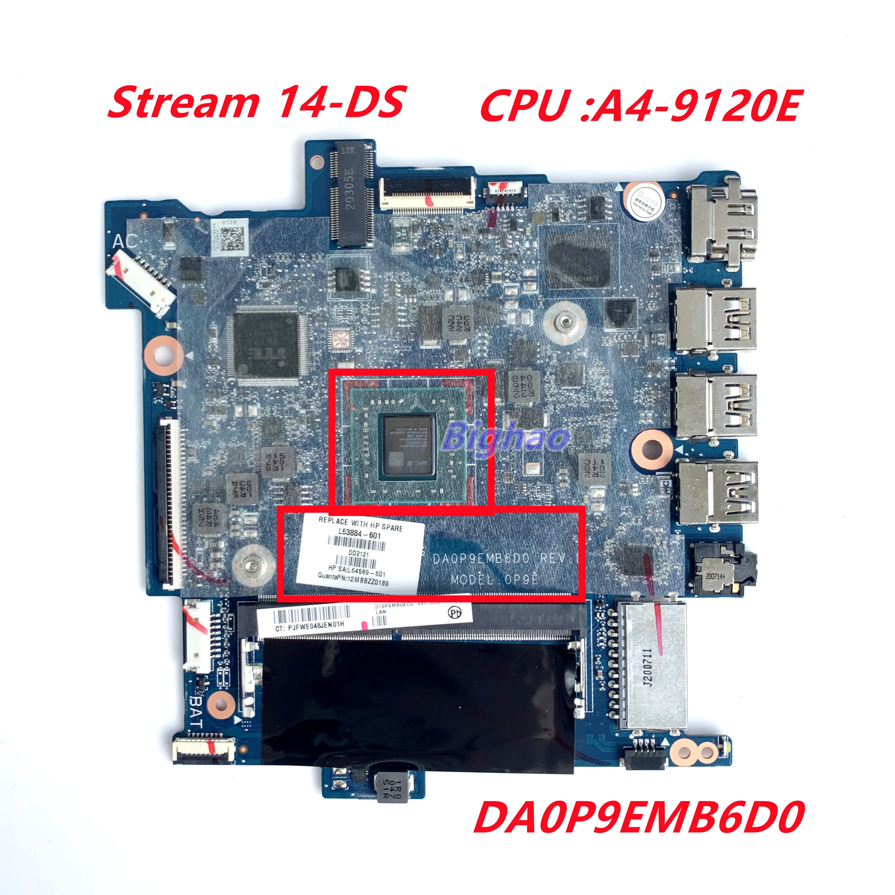 Оригинальная материнская плата для ноутбука HP Stream 14-DS, материнская плата для ноутбука A4-9120E, процессор DA0P9EMB6D0 0P9E 100% протестирован
Оригинальная материнская плата для ноутбука HP Stream 14-DS, материнская плата для ноутбука A4-9120E, процессор DA0P9EMB6D0 0P9E 100% протестирован