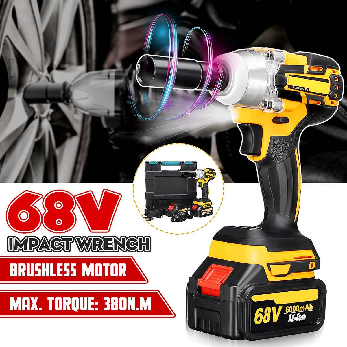 68V 380N.m Brushless Electric Impact Wrench Hand Drill Installation 1/2 inch Power Tools With 2X 6000mAh Li Battery+Tool Box
68V 380N.m Brushless Electric Impact Wrench Hand Drill Installation 1/2 inch Power Tools With 2X 6000mAh Li Battery+Tool Box