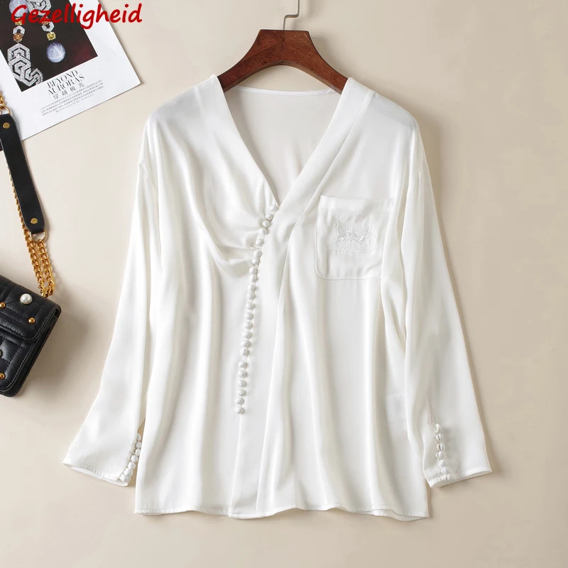 Gezelligheid Shirts For Women 2021 Summer Runway Fashion Elegant Slim Female Long Sleeve Luxury Solid White Silk T Shirts Tops
Gezelligheid Shirts For Women 2021 Summer Runway Fashion Elegant Slim Female Long Sleeve Luxury Solid White Silk T Shirts Tops