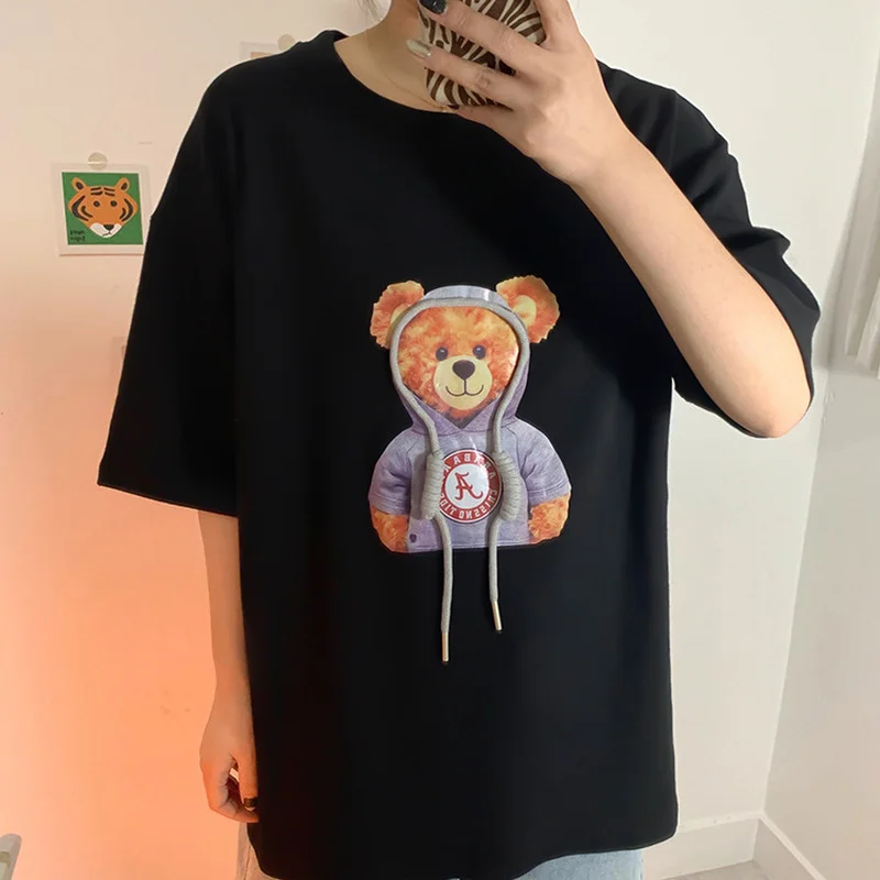Short-sleeved T-shirt Women's 2021 Summer New Korean Version of Women's Round-necked Loose Bear Print Medium-length T-shirt
Short-sleeved T-shirt Women's 2021 Summer New Korean Version of Women's Round-necked Loose Bear Print Medium-length T-shirt